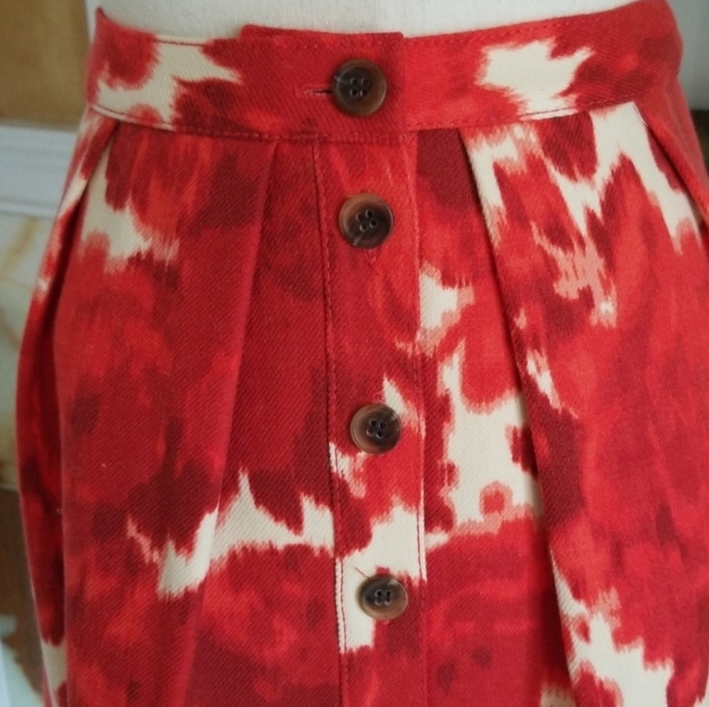 J.Crew Red & Cream Floral Wool A-Line Button Skirt Women’s 00 - Picture 13 of 15